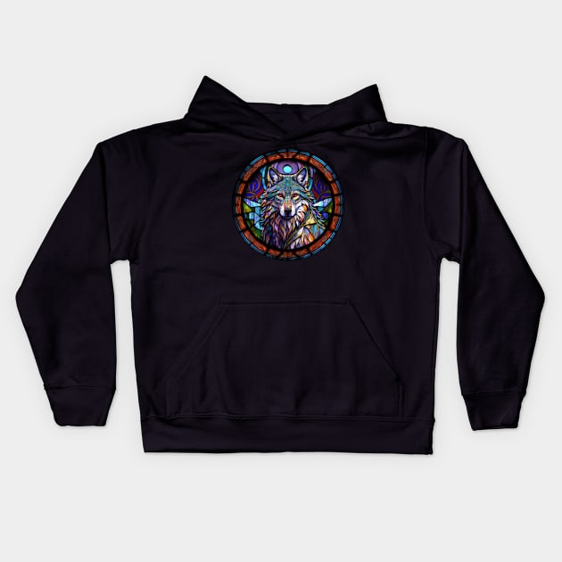 Majestic Tribal Wolf in Stained Glass Kids Hoodie by Mojitojoe